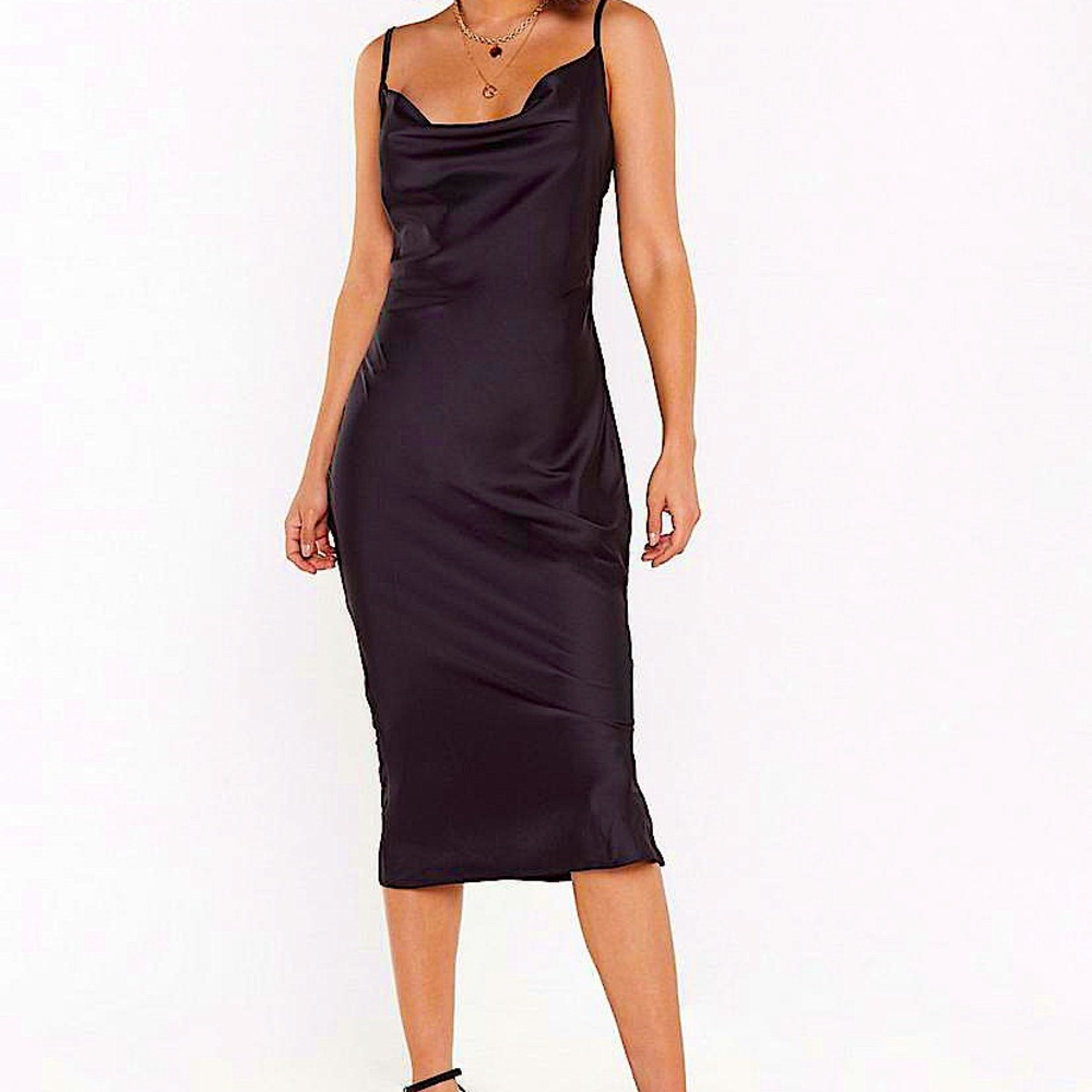 Black satin midi dress NWT